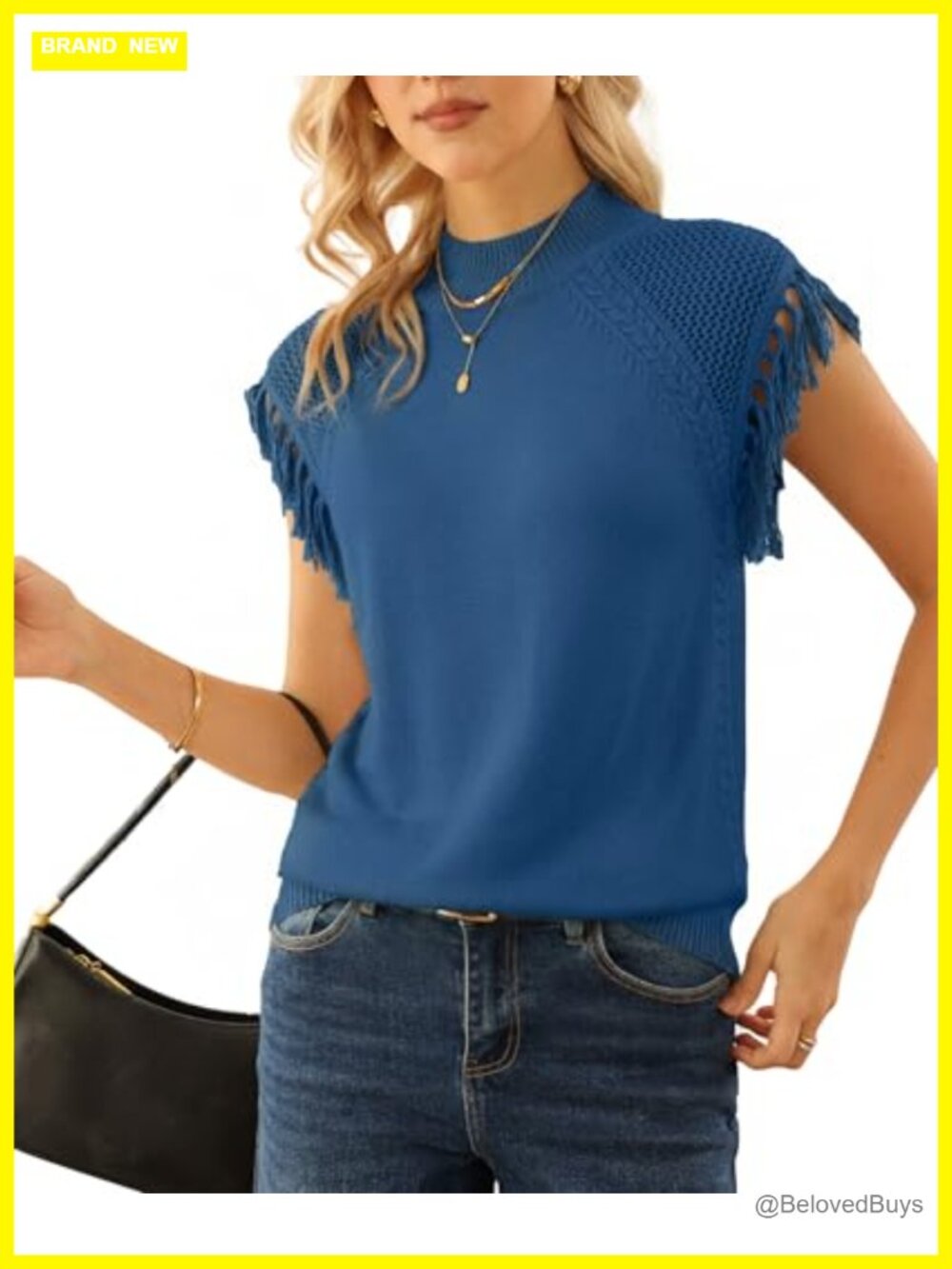 AceNest Cap Sleeve Fringe Cable Knit Sweater Vest Crochet Pullover